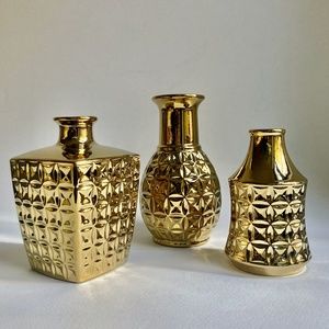 Modern Trio of  Basdhe Bright Brass Glass Vases